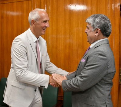 Islamabad 01.09.2026: Deputy Speaker National Assembly Syed Ghulam Mustafa Shah receiving Member of the German Bundestag (Parliament) Mr. Christoph Schmid at Parliament House